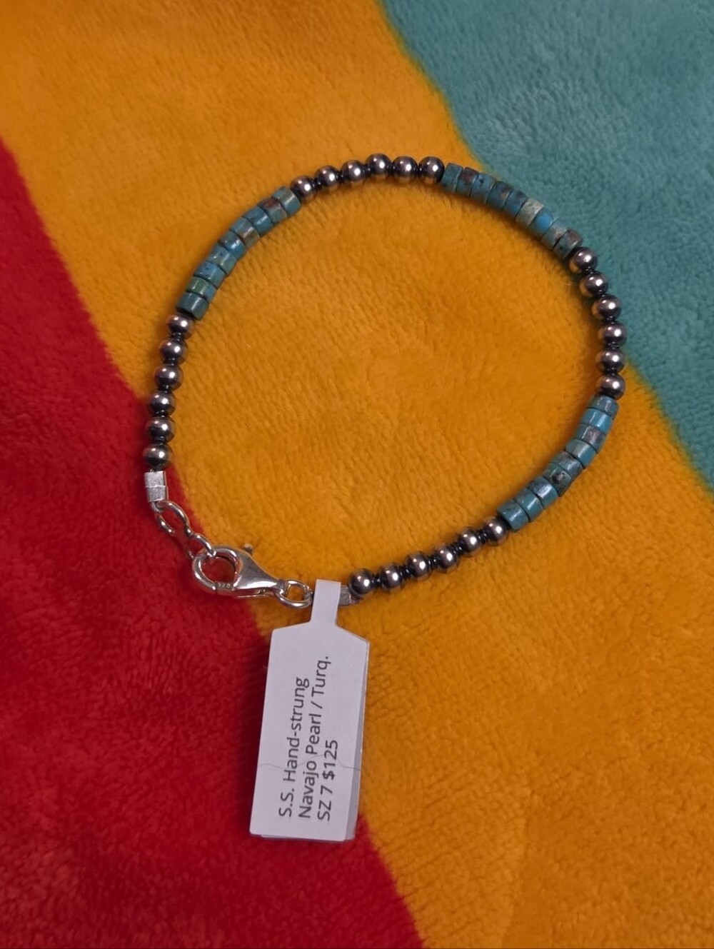 NWT Sterling Silver Navajo Pearl Turquoise Heishi Bracelet 7" $125 Retail